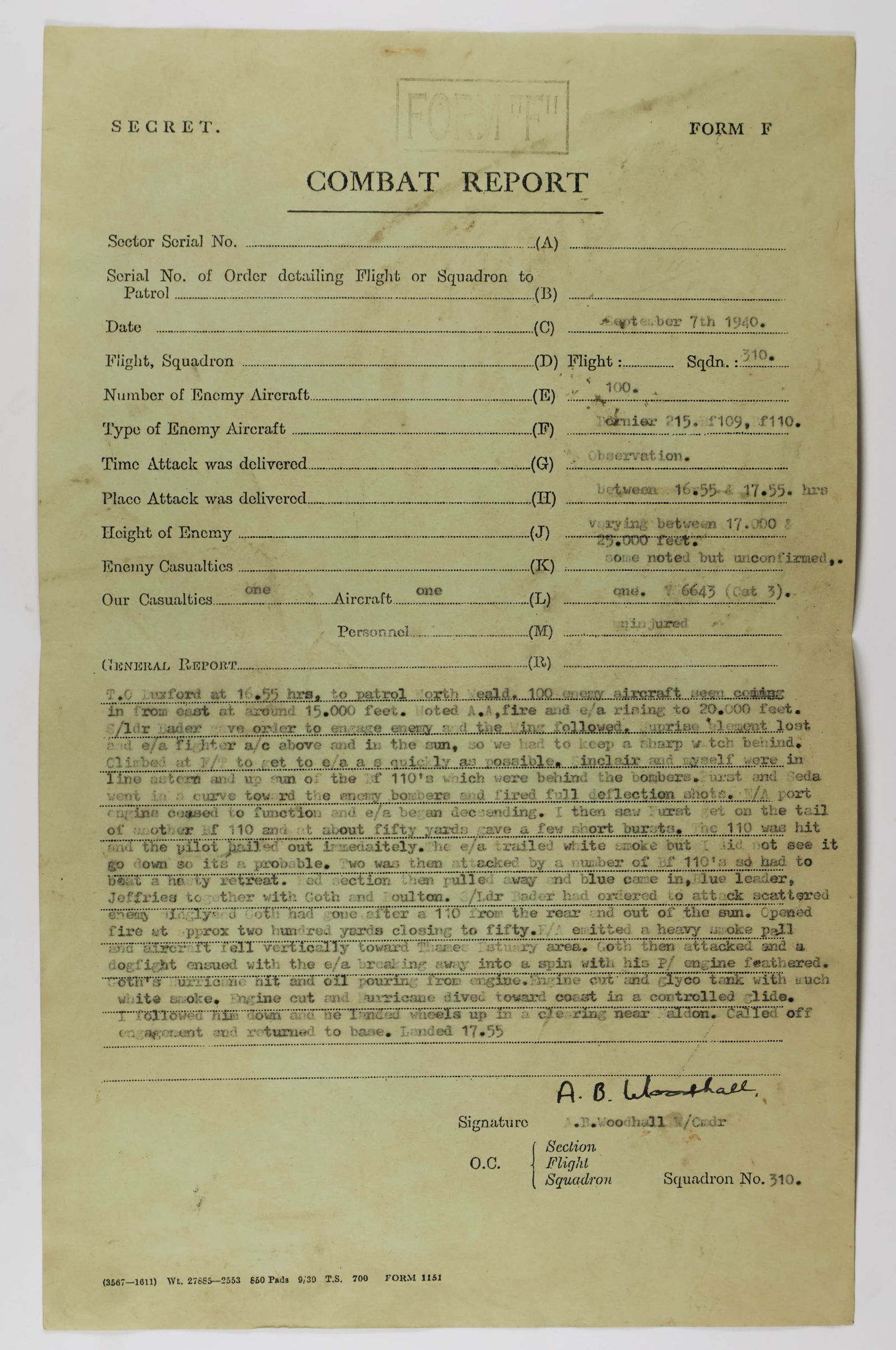 R.A.F. AIR BATTLE REPORT - FIRST DAY OF 'THE BLITZ' (1 of 2)