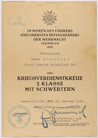 ERWIN ROMMEL AWARD DOCUMENT