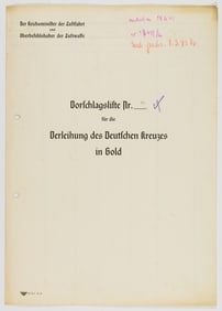 HANS PHILIPP DRAFT GERMAN CROSS IN GOLD AWARD