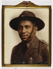 BLACK MEMBER OF 2ND CAVALRY DIVISION PHOTOGRAPH IN PATRIOTIC FRAME