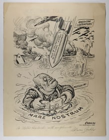 ANTI-MUSSOLINI NAPLES BOMBING POLITICAL CARTOON