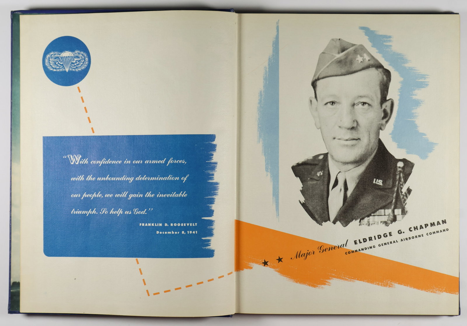 1943 507TH P.I.R. REGIMENTAL YEARBOOK: A rare imprint, the 507th Parachute Infantry Regimental yearbook (Denver: Bradford-Robinson Printing Co.), undated but ca. late 1943. Approx. 300pp. 9 x 12 in. with illustrated embossed cover, fine co