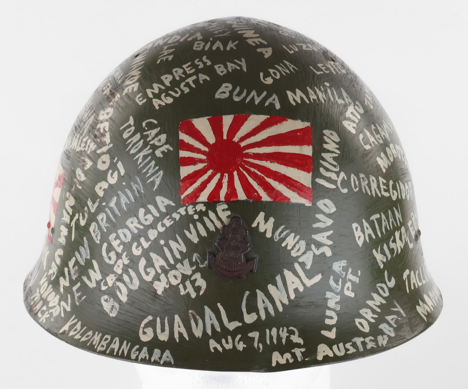 'VICTORY-DECORATED' CAPTURED JAPANESE LANDING FORCES HELMET (1 of 8)