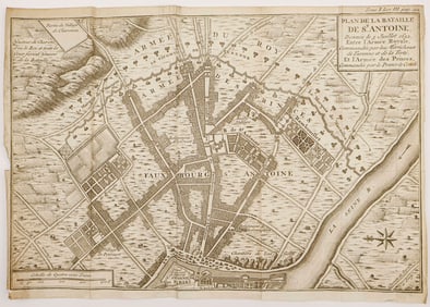 NINETEENTH CENTURY MAP OF THE BATTLE OF FAUXBOURG ST. ANTOINE, 1652