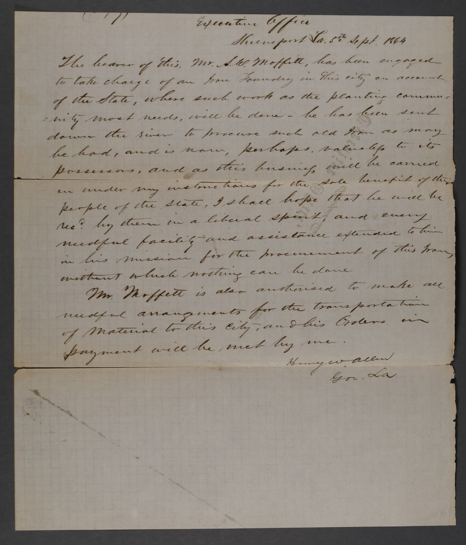 HENRY WATKINS ALLEN: (1820 - 1866) Confederate brigadier general and the last Confederate governor of Louisiana, serving from January 1864 to May 1865. He escaped to Mexico and lived and worked there until his death. War-