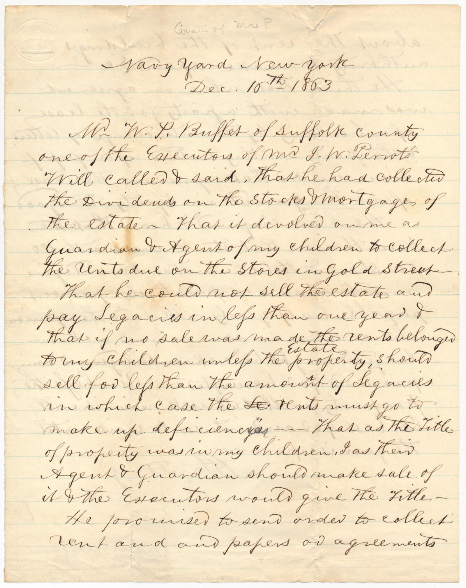HIRAM PAULDING: (1797-1878) Union rear admiral who directed the salvage of ships at the Gosport Navy Yard after the evacuation of Confederate forces.†War-date A.L.S., 2pp. 4to., 'Navy Yard, New York', Dec. 16, 