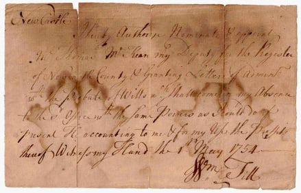 (THOMAS MCKEAN'S FIRST CIVIL POSITION) WILLIAM TILL