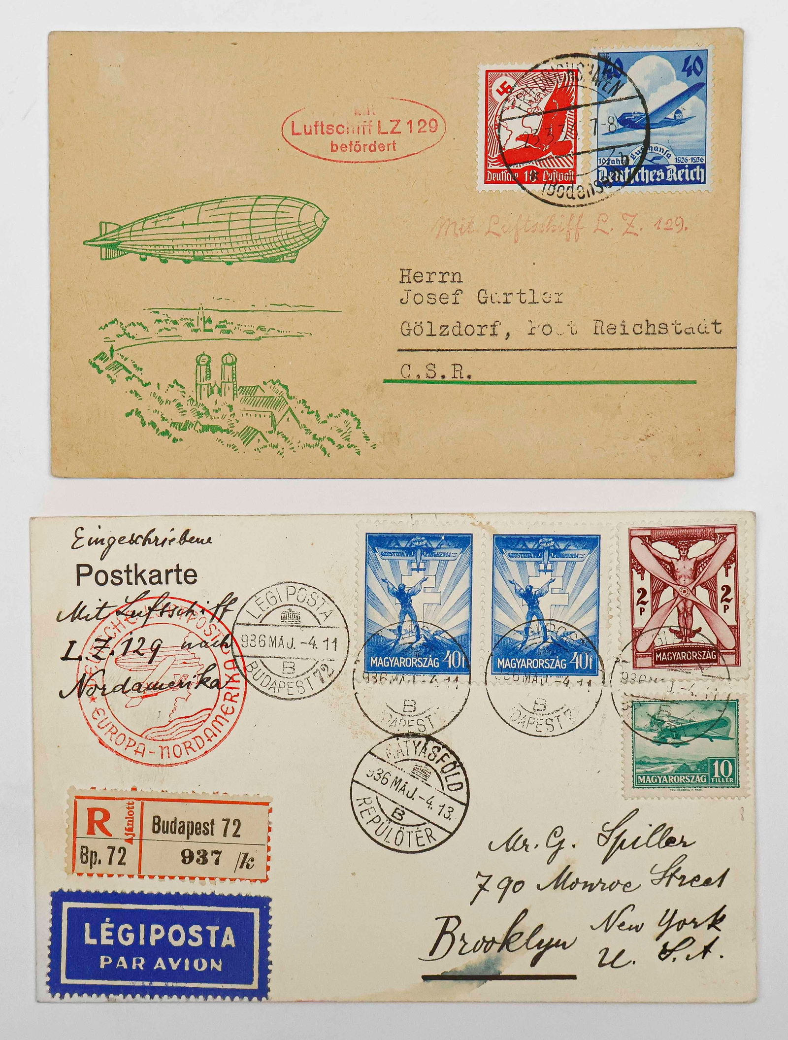 AIRSHIP 'HINDENBURG' FLOWN POSTCARDS (2) (1 of 2)