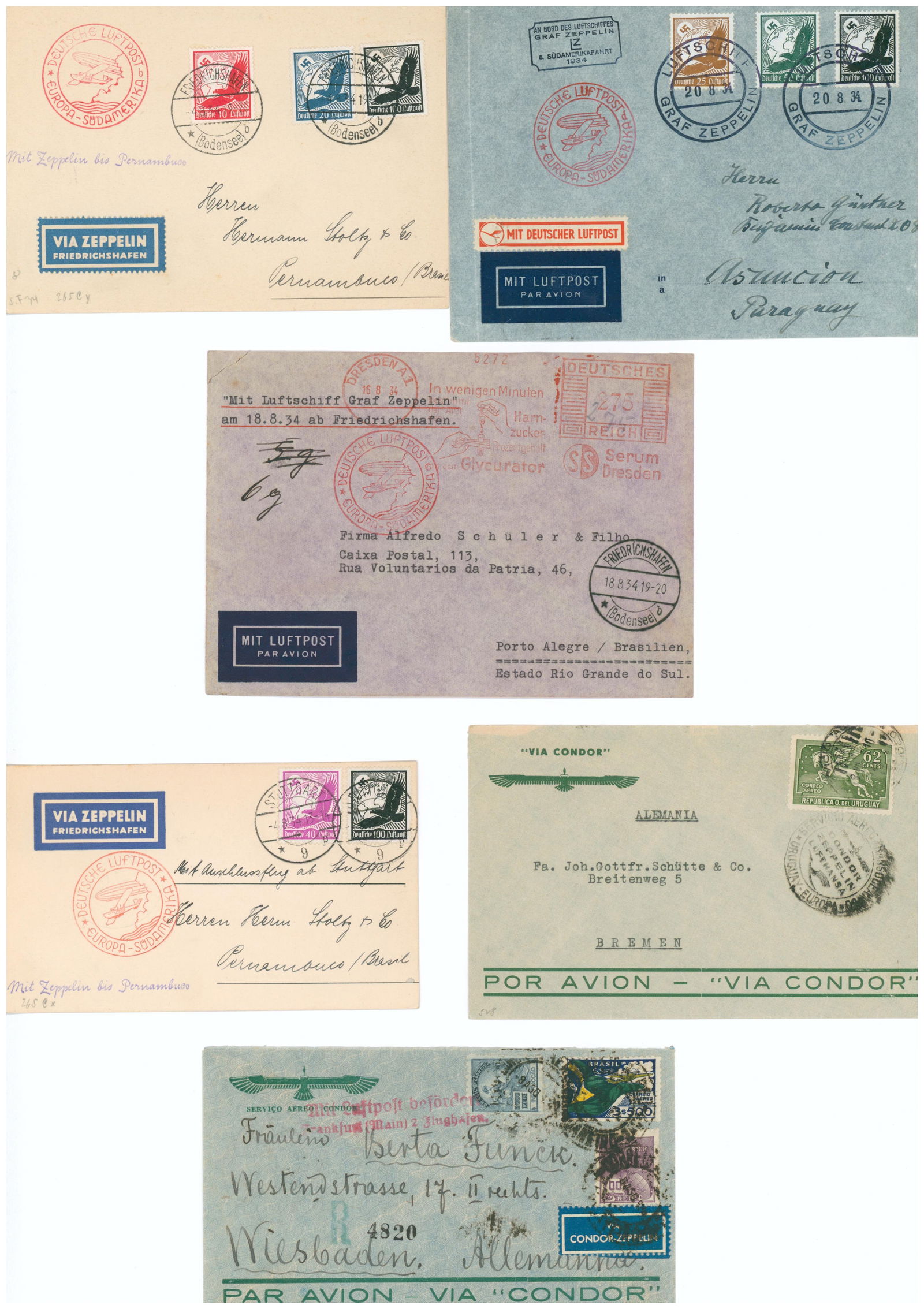 AIRSHIP 'GRAF ZEPPELIN' FLOWN COVERS AND POSTCARDS, 1934 (1 of 2)