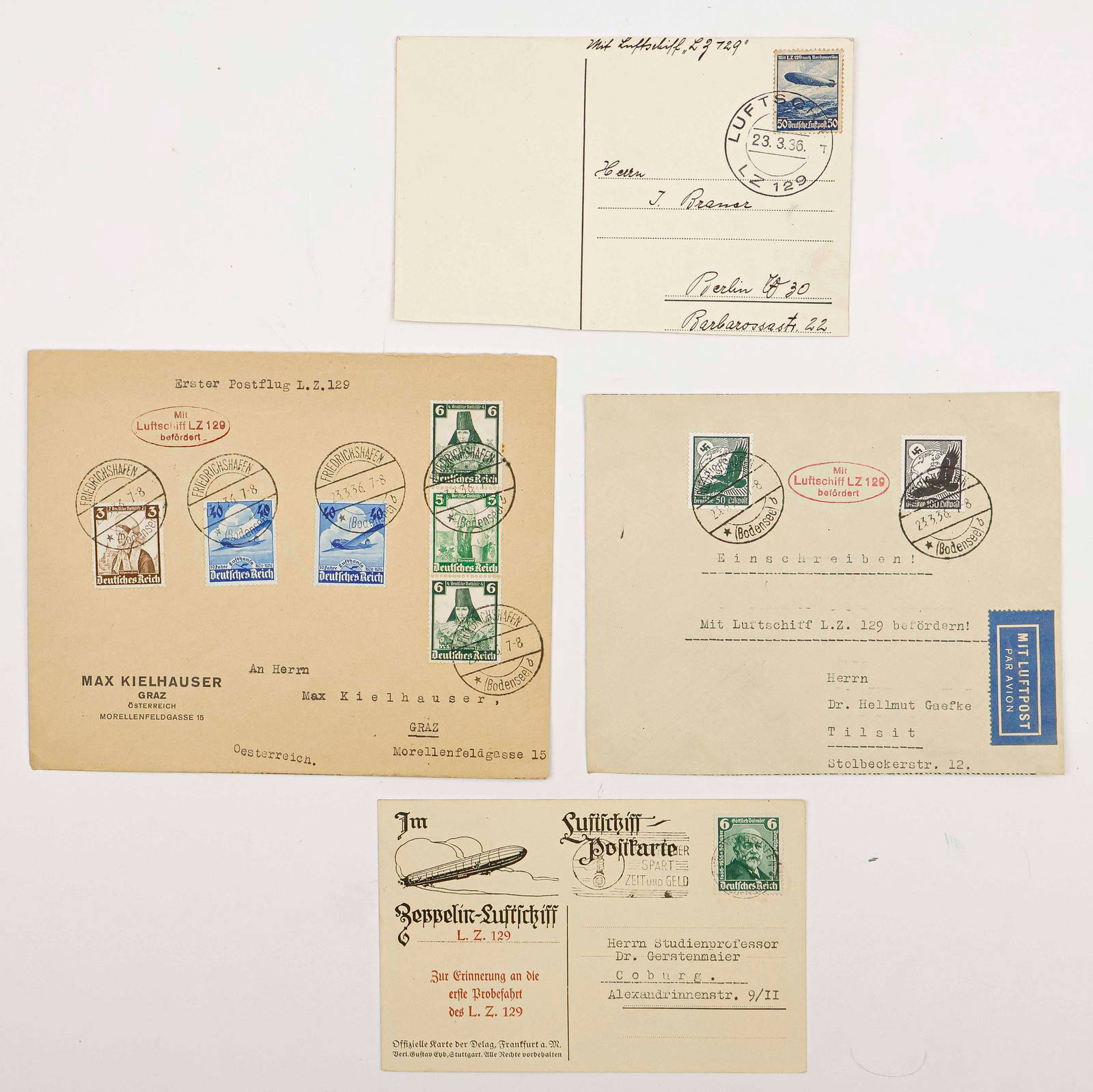 Airship 'hindenburg' Flown Postal Covers And Postcards (4) Auction