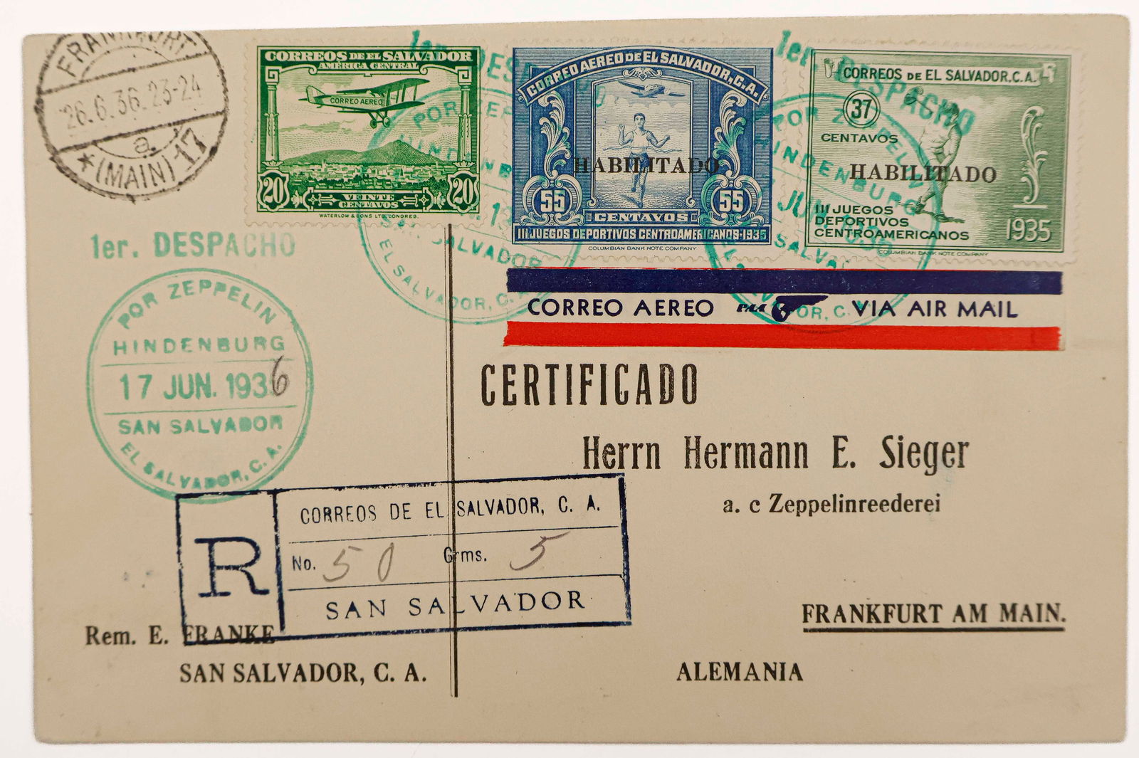 AIRSHIP 'HINDENBURG' FLOWN POSTCARD (1 of 2)