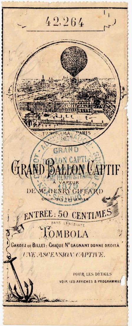 1879 PARIS HOT AIR BALLOON RIDE TICKET (1 of 2)