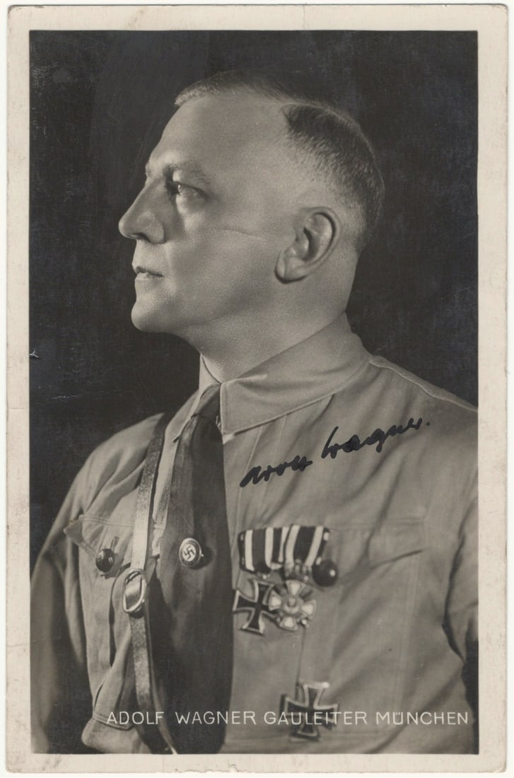 ADOLF WAGNER: (1890 - 1944) Gauleiter and Deputy Prime Minister of Bavaria and a leader in the 'Night of the Long Knives'. Fine S.P., 4 x 6 in. b/w, a Hoffman real-photo postcard showing Wagner in a waist, up pose