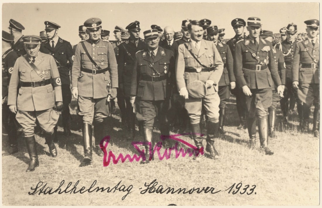 ERNST ROHM: (1887 - 1934) Nazi Brownshirt who organized, trained and headed the SA, a friend of Hitler who was at his side in the 1923 Beer Hall Putsch, later set-up and executed by Hitler following their disagre