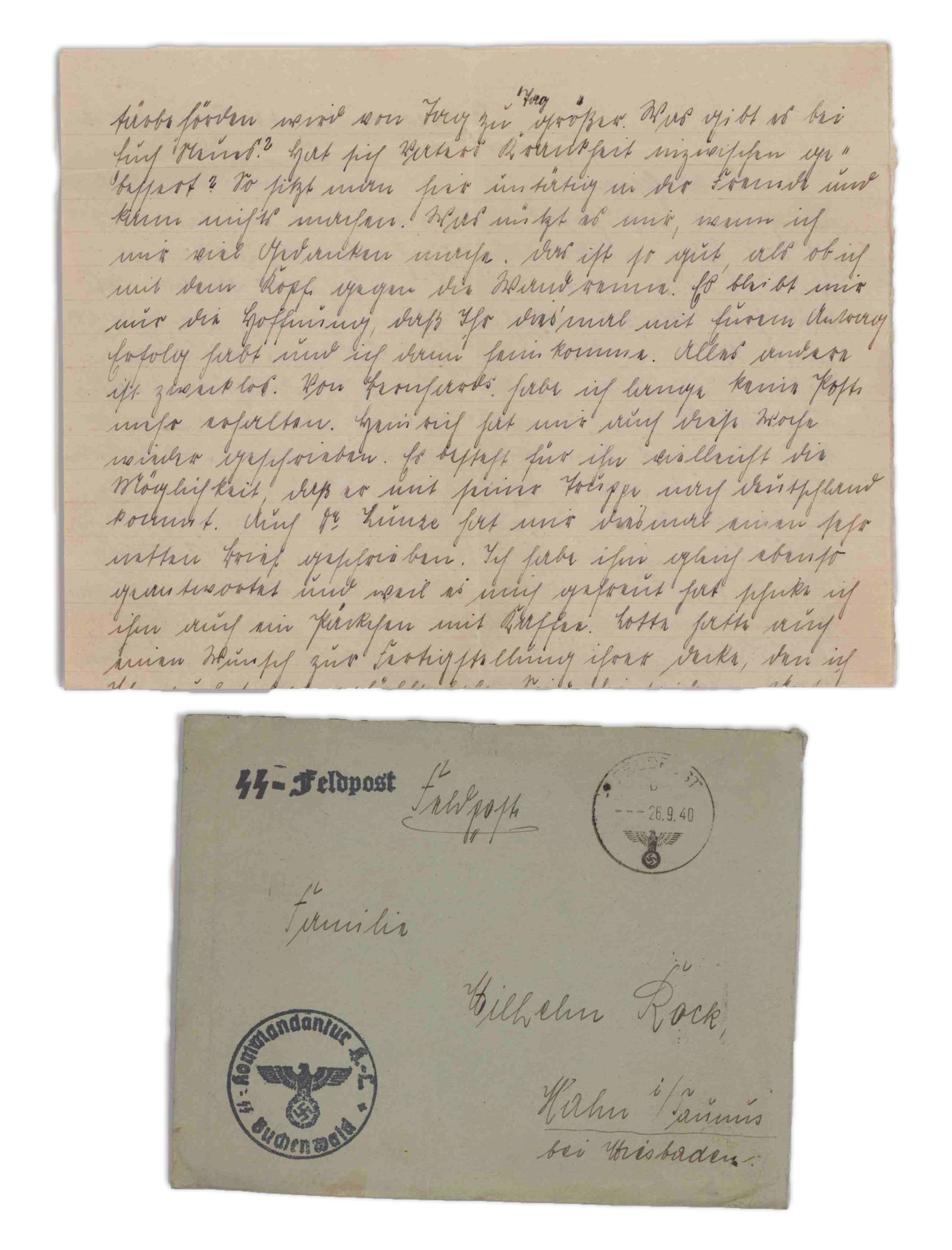 SS FELDPOST LETTER AND ENVELOPE KOMMANDANTUR KL BUCHENWALD (1 of 3)