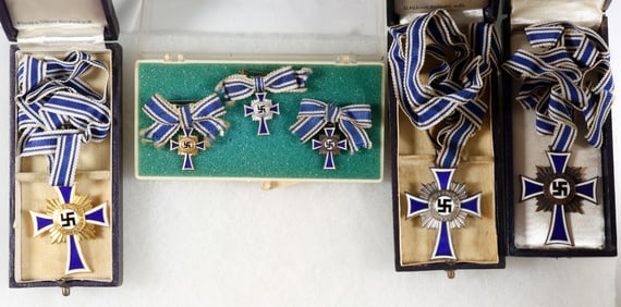 GERMAN MOTHER'S CROSSES IN BRONZE, SILVER, AND GOLD (6)