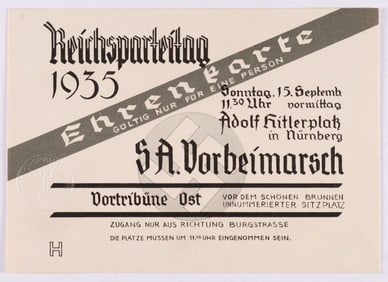 RUDOLF HESS' TICKET TO THE 1935 NUREMBERG RALLY