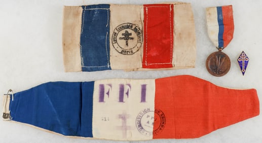 FRENCH RESISTANCE ARMBANDS, MEDAL AND PIN (4)