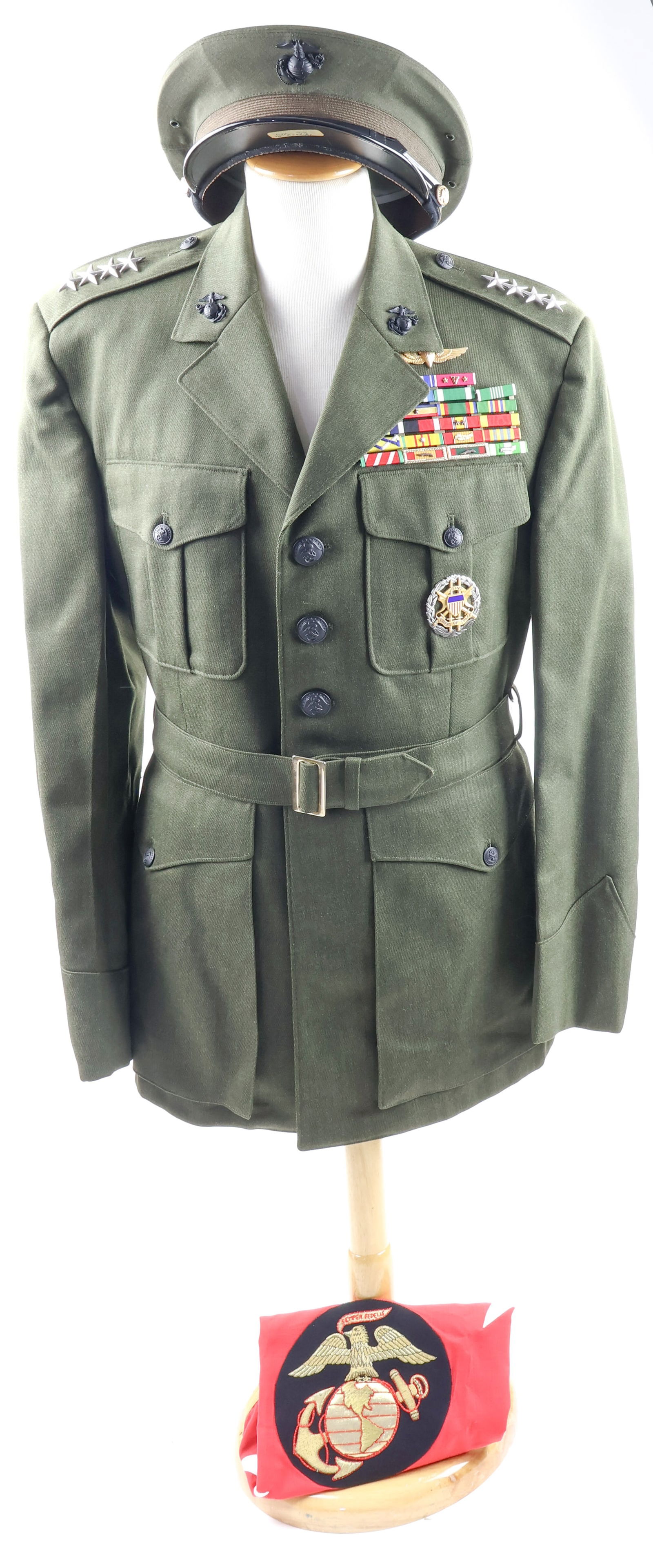 UNIFORM, VISOR CAP AND TABLE STANDARD OF MARINE GEN. PAUL X. KELLEY (1 of 9)