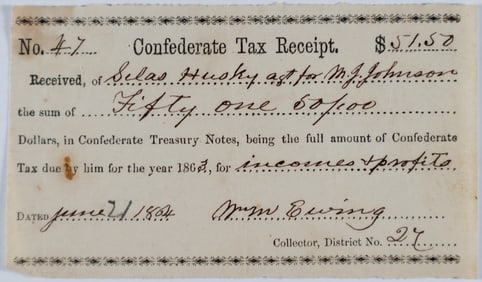 TEXAS CONFEDERATE TAX RECEIPT