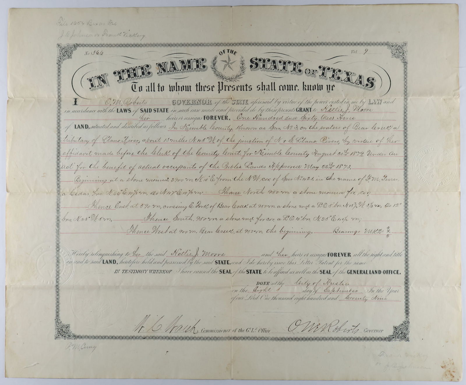 (TEXAS) ORAM M. ROBERTS: ORAM M. ROBERTS (1815-1898) 17th Governor of Texas, served in the Confederate Army as colonel of the 11th Texas Infantry and was later elected as chief justice of the Texas Supreme Court during the wa