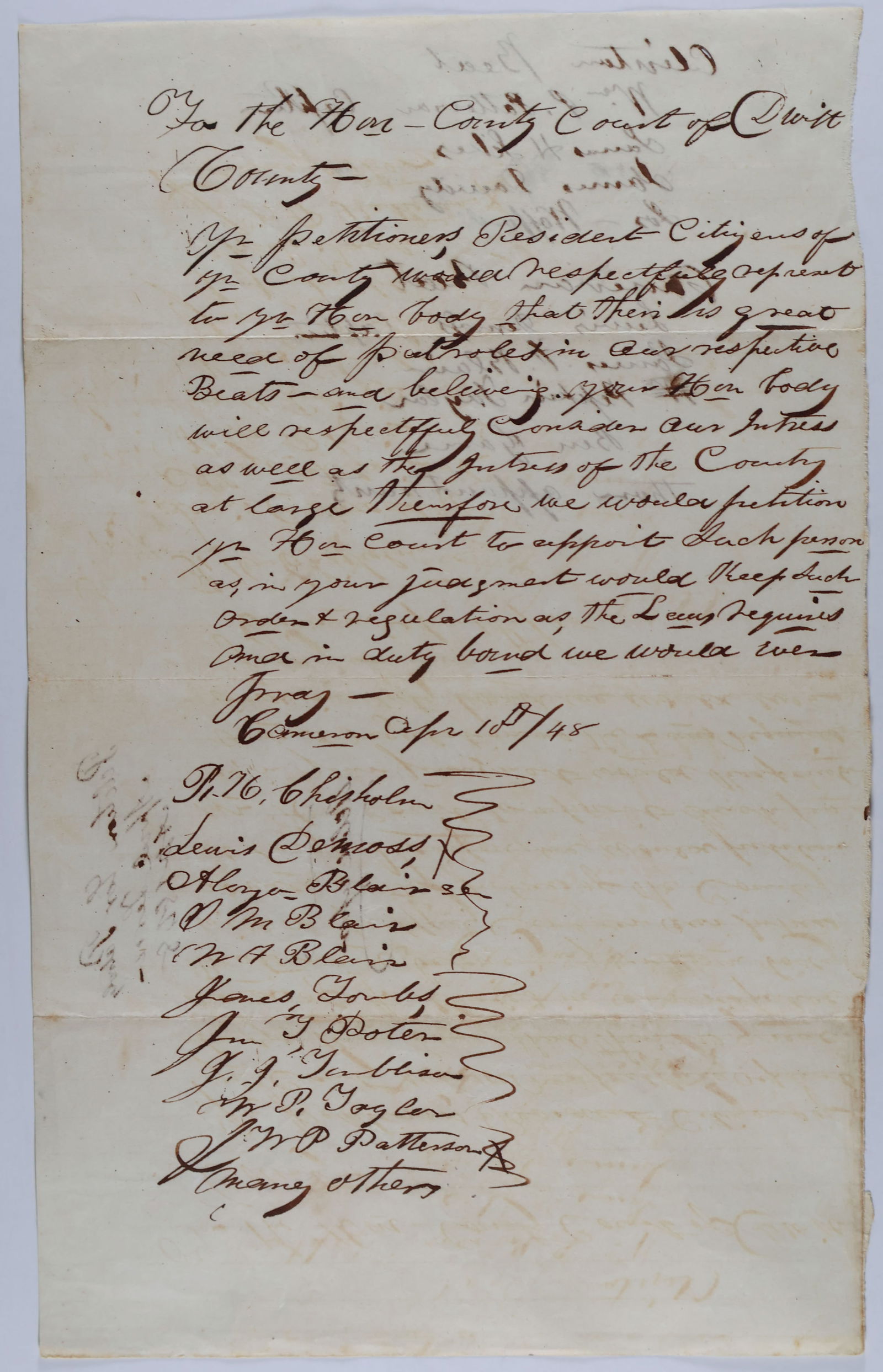 (TEXAS) EARLIEST KNOWN CREATION OF A TEXAS 'SLAVE PATROL' (1 of 3)