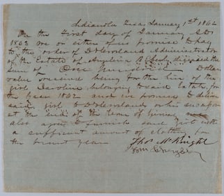 (TEXAS ARCHIVES WAR) TEXAS SLAVE HIRE AGREEMENT