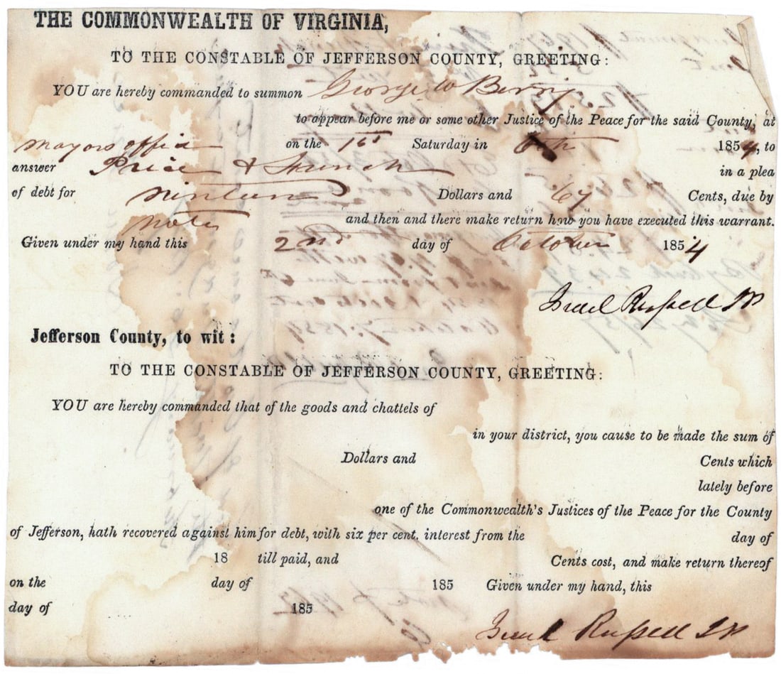 JOHN BROWN’S RAID: ISRAEL RUSSELL (1812-1886) Justice of the Peace in Virginia and one of the hostages taken during John Brown's raid of Harper's Ferry in 1859 and who Brown used in the unsuccessful negotiation attempt 