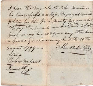 EARLY SLAVE BILL OF SALE