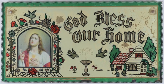 REVERSE-PAINTED 'GOD BLESS OUR HOME'