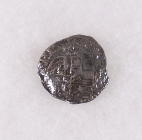 TWO REALE SILVER COIN FROM ATOCHA, WITH MEL FISHER CERTIFICATE