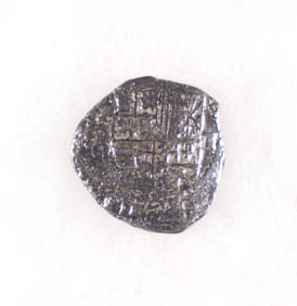 TWO REALE SILVER COIN FROM ATOCHA, WITH MEL FISHER CERTIFICATE