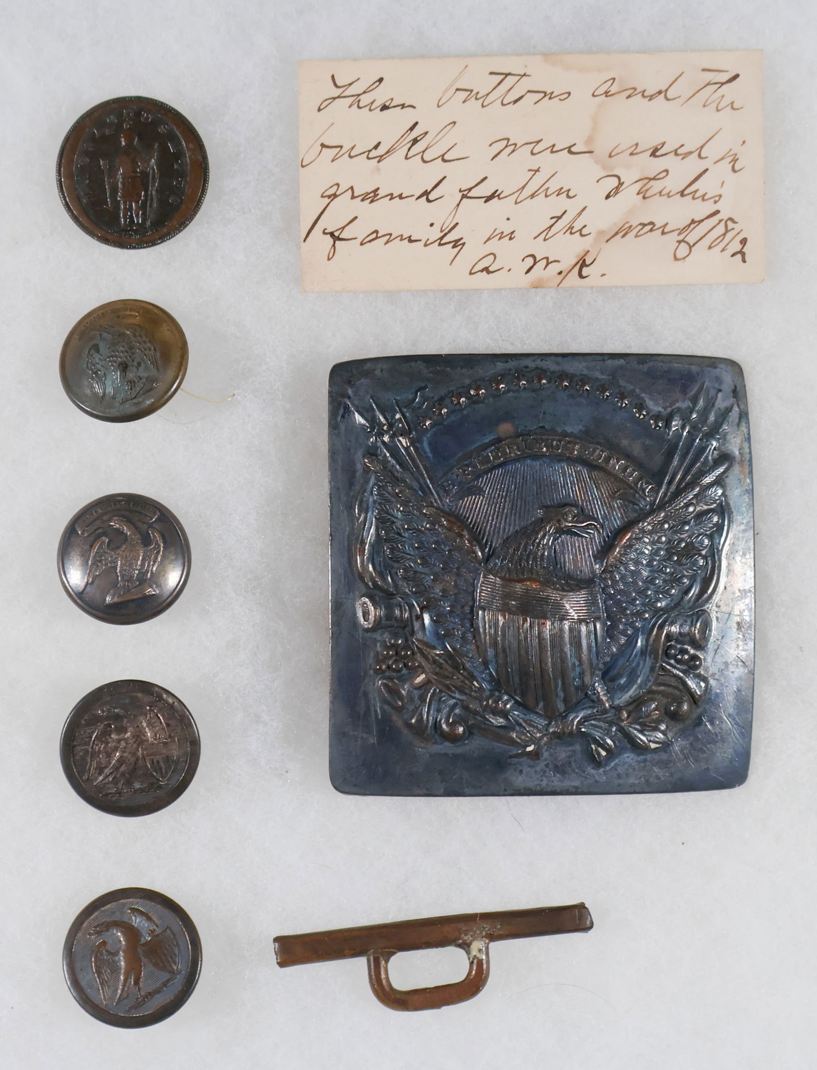 WAR OF 1812 EAGLE ARTILLERY BELT PLATE AND BUTTONS