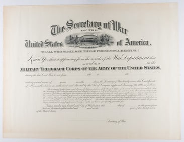 MILITARY TELEGRAPH CORPS CERTIFICATE OF SERVICE