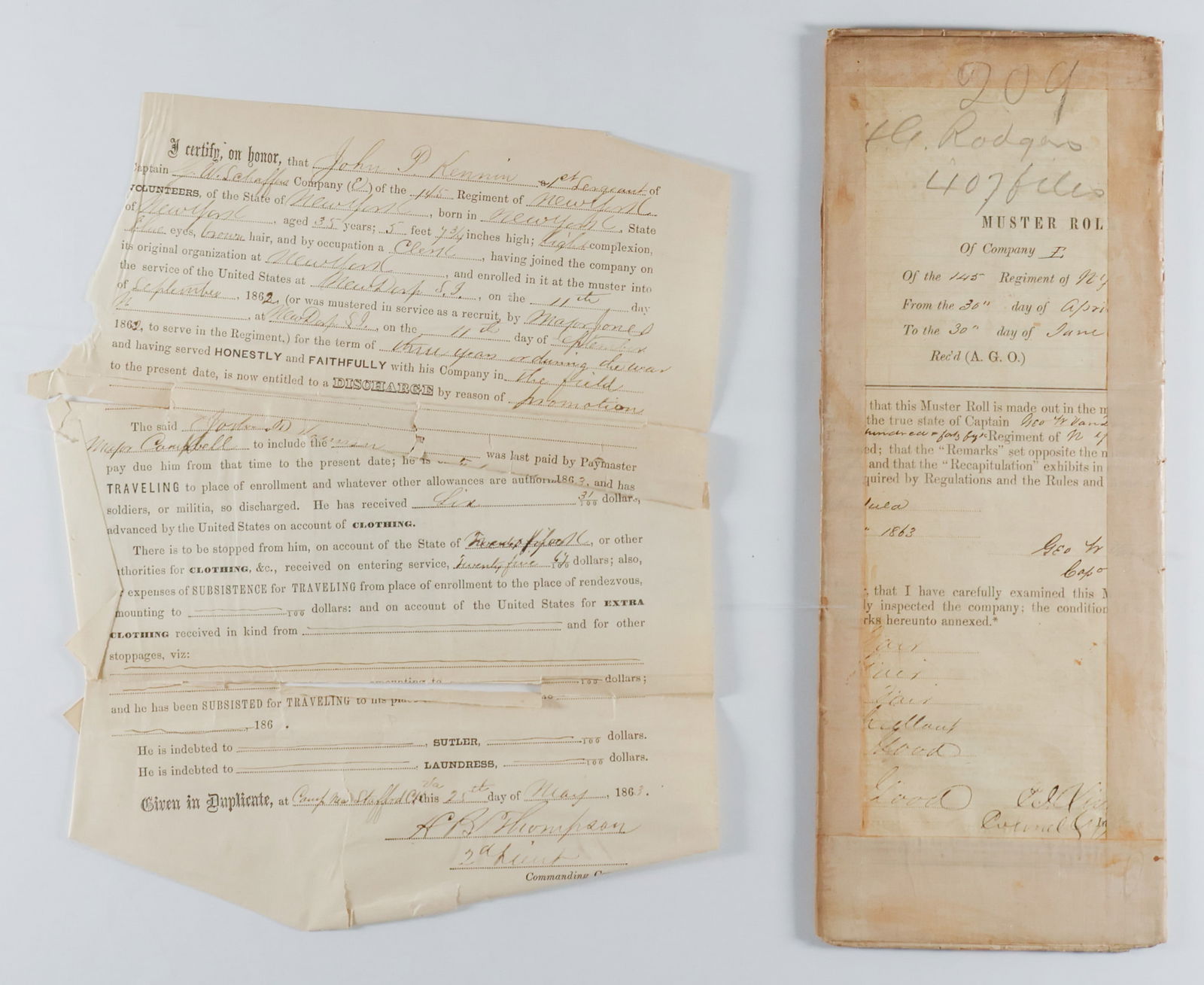 145TH NEW YORK VOLS. REGIMENTAL MUSTER ROLL (1 of 4)