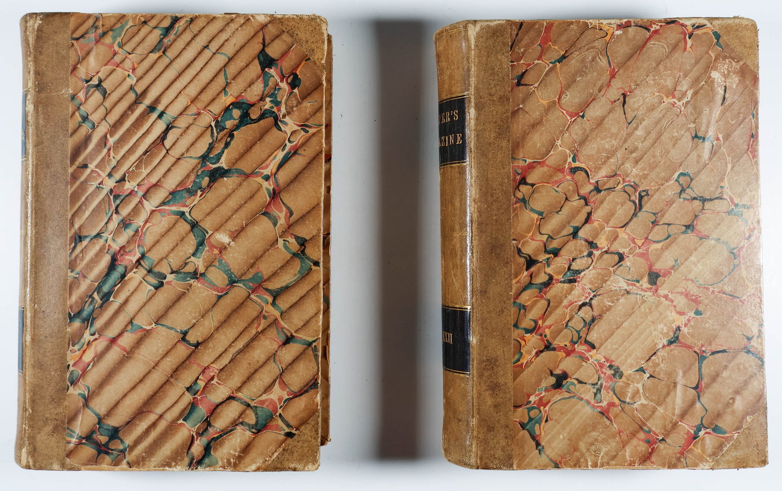 HARPER’S NEW MONTHLY MAGAZINE, 1861 (2): A pair of volumes of the rarely seen ‘Harper’s New Monthly Magazine’ (New York: Harper & Brothers), 1861. Varying pages each 4to. with marble textured covers and leather spines. Incl