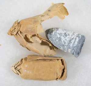 SGT. PETER HART MINIE BALL AND CARTRIDGE FROM FORT SUMTER, APRIL 12, 1861
