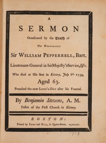 PRINTED SERMON ON THE DEATH OF WILLIAM PEPPERRELL’, 1759