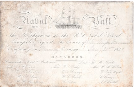 1847 INVITATION TO NAVAL BALL IN ANNAPOLIS
