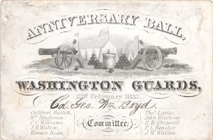 1837 INVITATION TO ANNIVERSARY BALL, WASHINGTON GUARDS