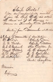 VINTAGE 1858 INVITATION TO A SLEIGH RIDE