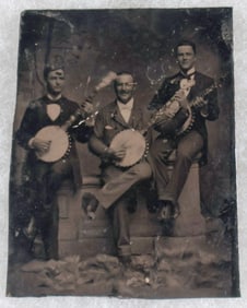 LATE 19TH CENTURY BANJO TRIO TINTYPE