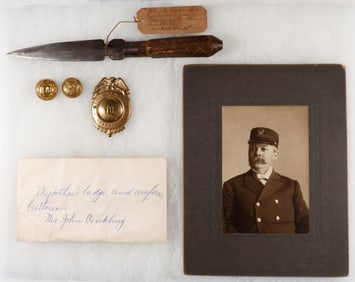ELLIS ISLAND INSPECTOR'S PHOTO, BADGE, AND CONFISCATED DAGGER