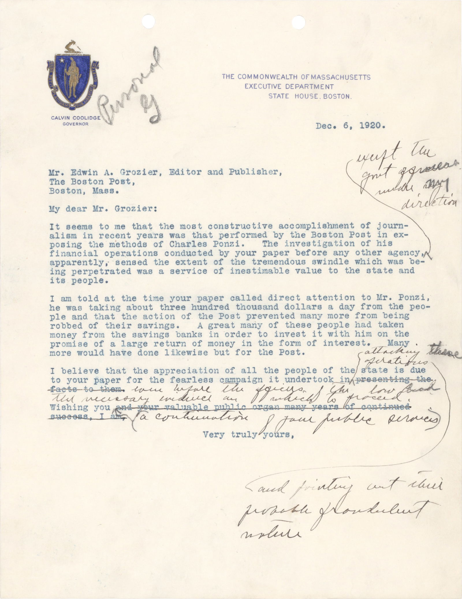 CALVIN COOLIDGE AND 'PONZI' SCHEMES (1 of 1)