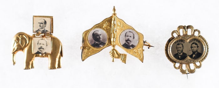 LATE 19TH CENTURY REPUBLICAN PRESIDENTIAL CAMPAIGN PHOTOGRAPH PINS (3)