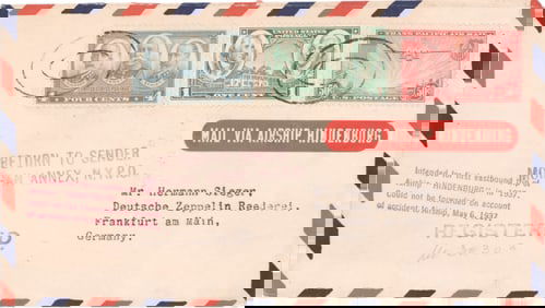 (POSTAL HISTORY) HINDENBURG POST-CRASH RETURNED COVER