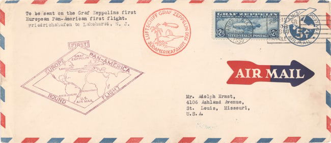 (GRAF ZEPPELIN) FIRST FLIGHT FLOWN COVER, 1930