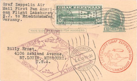 (GRAF ZEPPELIN) FIRST FLIGHT FLOWN POSTCARD, 1930