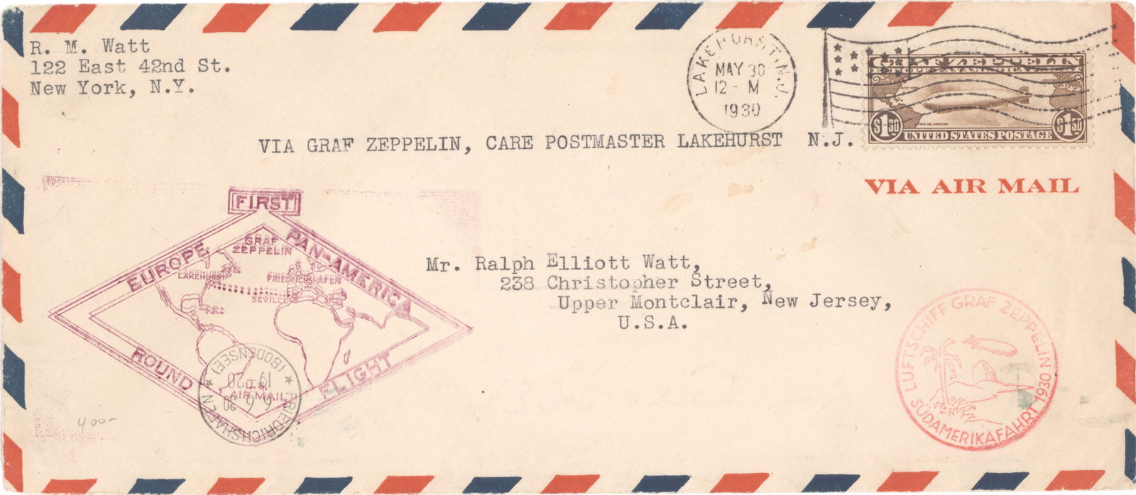 (GRAF ZEPPELIN) FIRST FLIGHT FLOWN COVER, 1930 (1 of 1)