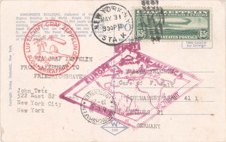 (GRAF ZEPPELIN) FIRST FLIGHT FLOWN POSTCARD, 1930